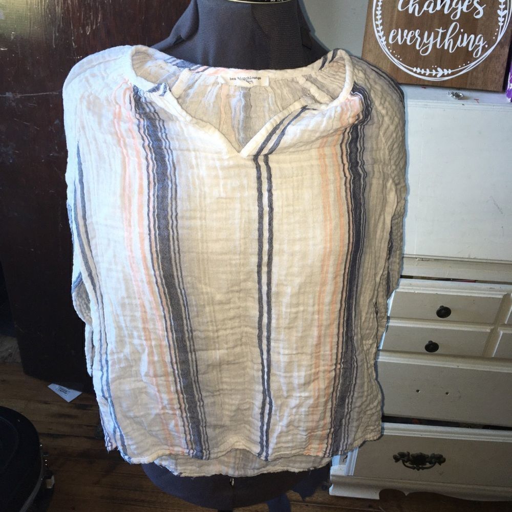 Beachlunchlounge XS lightweight boho tie neck striped blouse